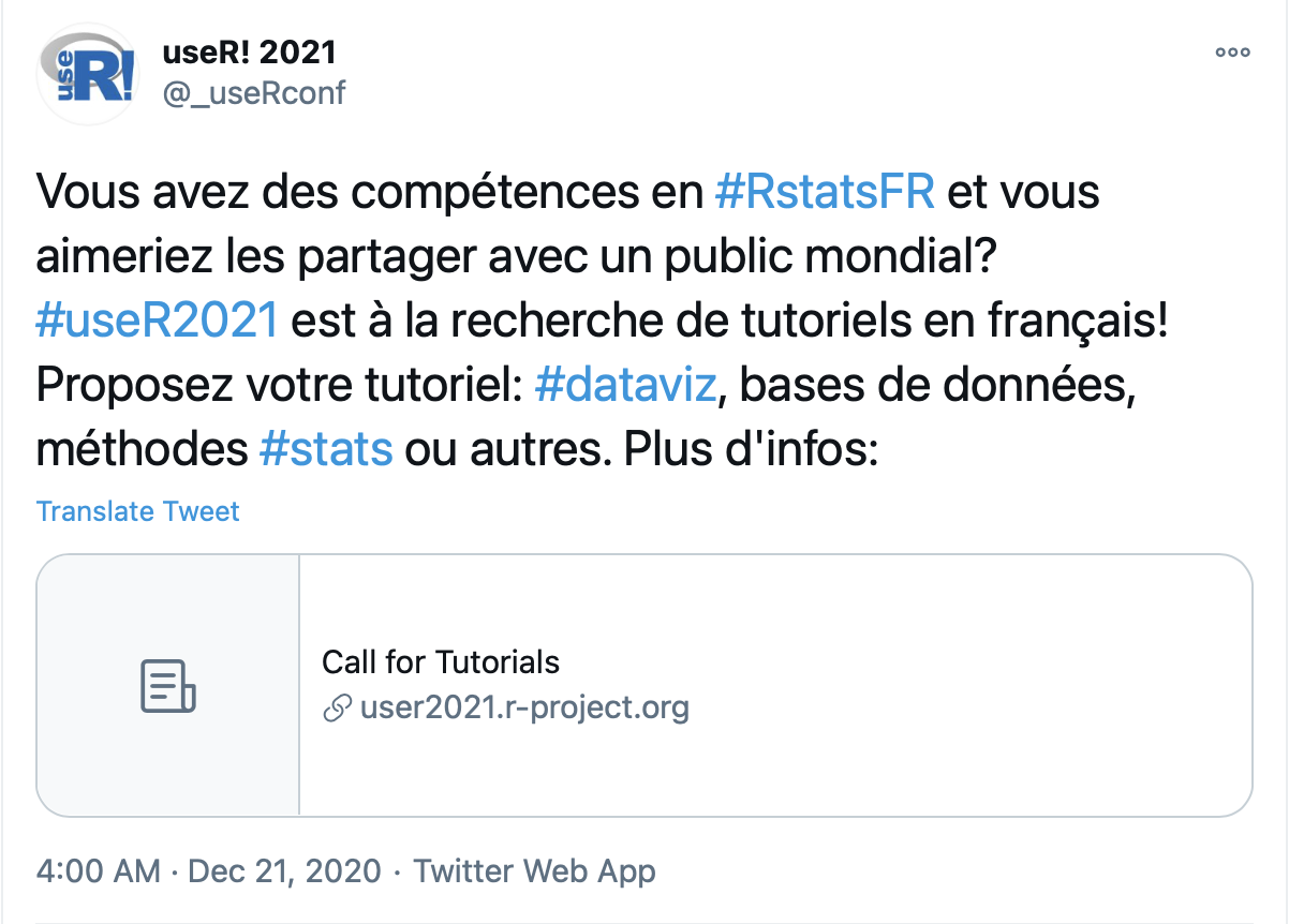 A twitter post in French as example of multilingual post